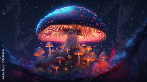 AI Generated Art of Magic illustrations of Mushrooms and magic planets