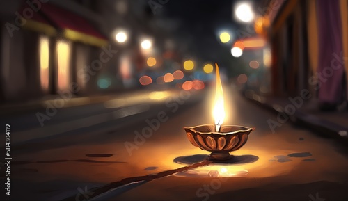 Happy Diwali - Illustration of Diwali Diya, generative ai