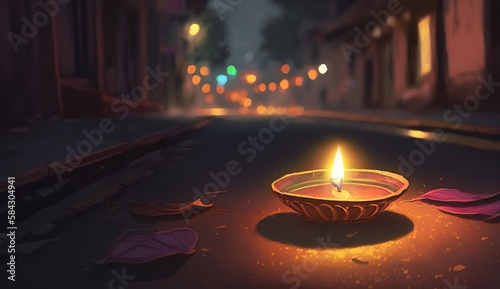 Happy Diwali - Illustration of Diwali Diya, generative ai