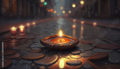 Happy Diwali - Illustration of Diwali Diya, generative ai