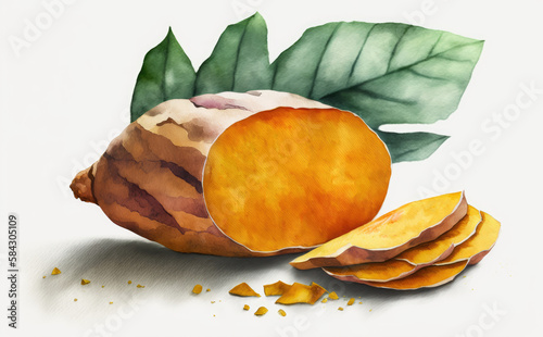 A drawing sweet potato batat watercolor organic food illustrations Generative AI