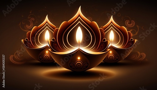 Happy Diwali - Illustration of Diwali Diya, generative ai