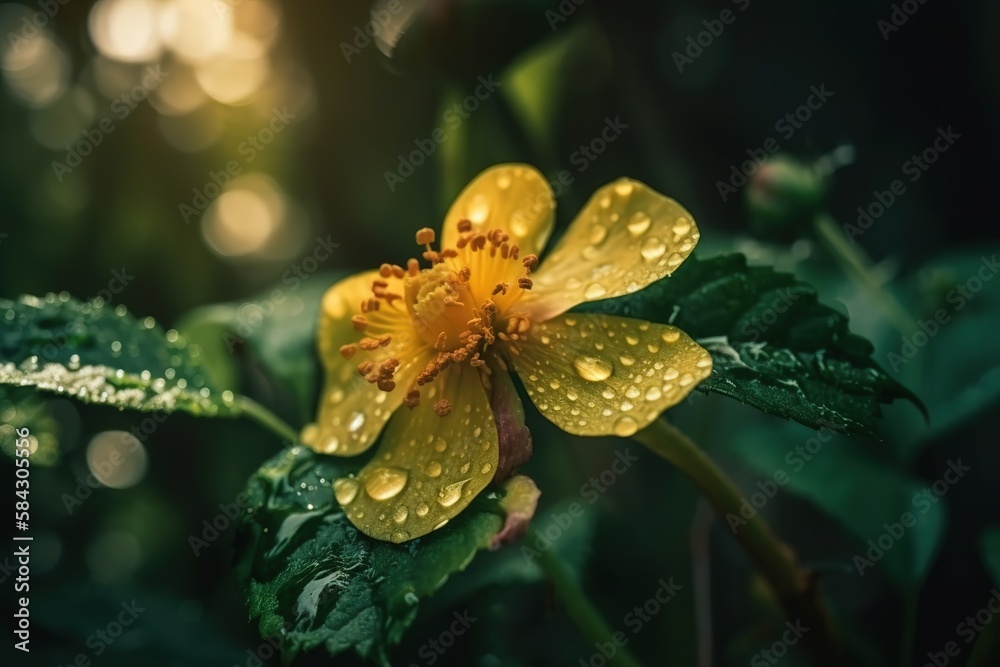fresh flower with water droplet, morning dew, generative ai