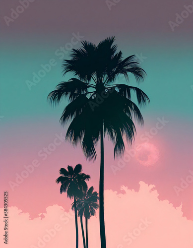 Palmtrees in muted, stylistic color Generative AI
