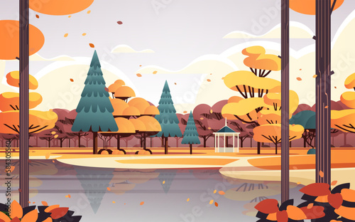 orange trees in public autumn city park horizontal