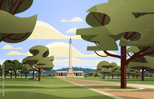 front view of administrative governmental traditional classic building with columns public summer city park