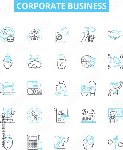 Corporate business vector line icons set. Company  Business  Corporate  Management  Organization  Profits  Industries illustration outline concept symbols and signs