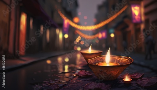 Happy Diwali - Illustration of Diwali Diya, generative ai