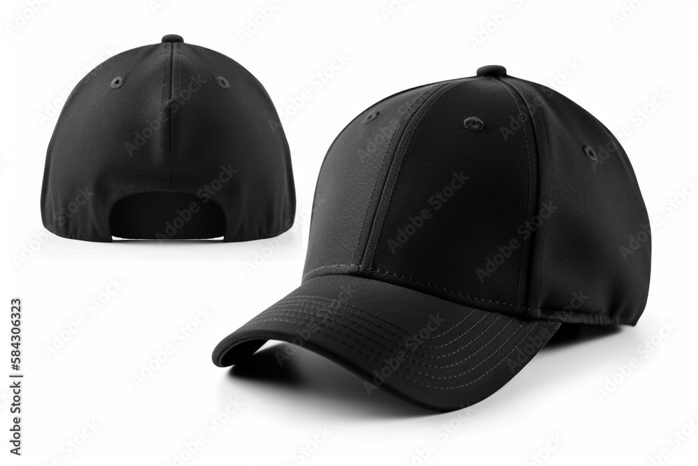 Baseball black cap, front views isolated on white background Generative AI - obrazy, fototapety, plakaty 