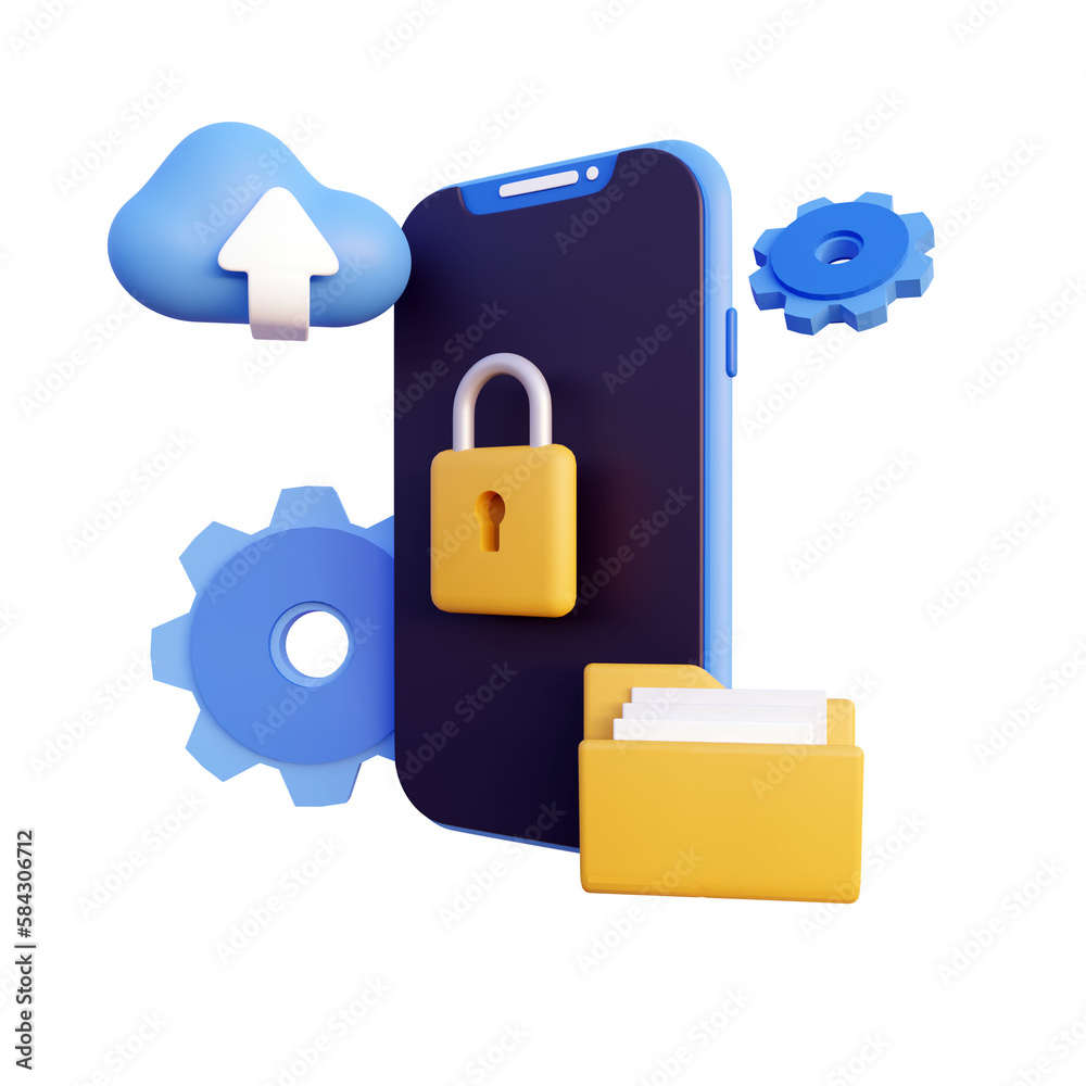 File protection smart phone 3d render Transparent Background