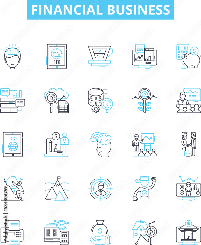 Financial business vector line icons set. Finance, Business, Bank, Investment, Stock, Bonds, Insurance illustration outline concept symbols and signs