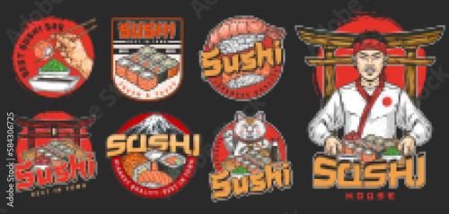 Sushi food set colorful logotypes