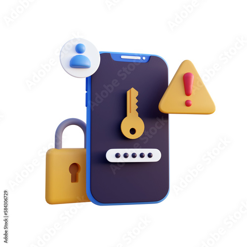 Security system warning smart phone 3d render Transparent Background © StopAsking