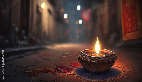 Happy Diwali - Illustration of Diwali Diya, generative ai