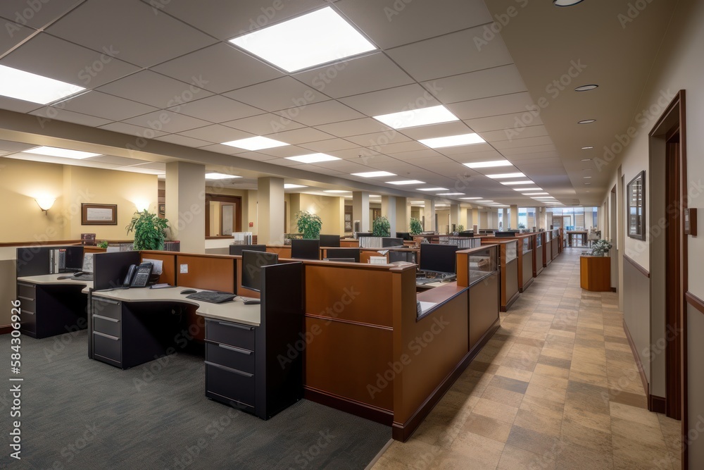 Fototapeta premium Modern office interior, contemporary business workspaces, Generative AI