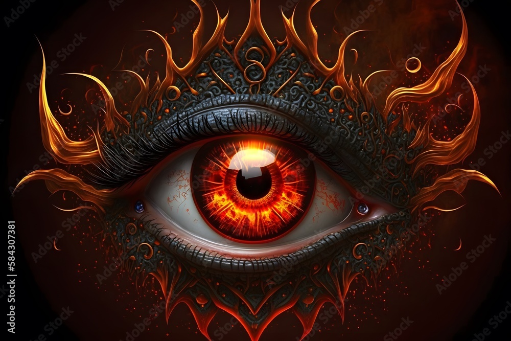 Eyes with fire created using AI Generative Technology