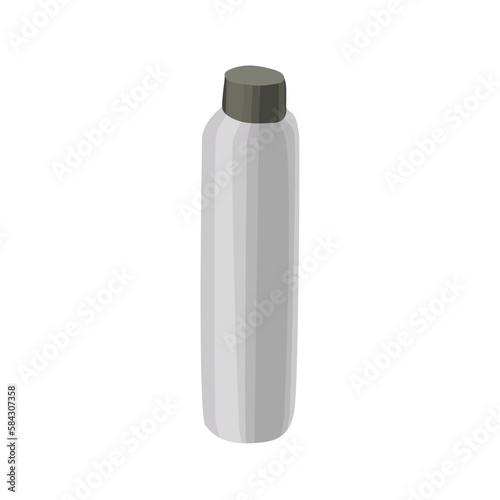 A silver-colored sports water bottle on a white background is isolated. Water bottle in Hand drawn style