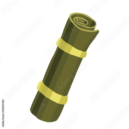 Green Yoga mat rolled up on a white background insulated. Yoga mat vector