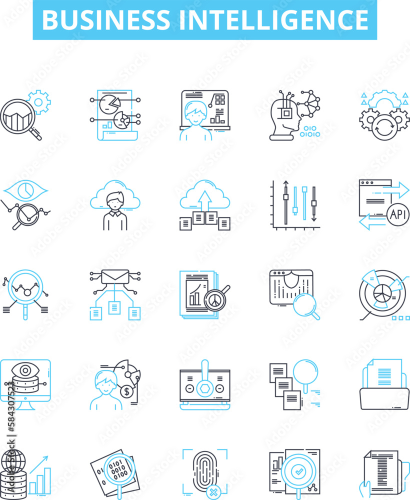 Business intelligence vector line icons set. Business, Intelligence, Analytics, Data, Technology, Decision-making, Intelligence-driven illustration outline concept symbols and signs Business intelligence vector line icons set. Business, Intelligence, Analytics, Data, Technology, Decision-making, Intelligence-driven illustration outline concept symbols and signs