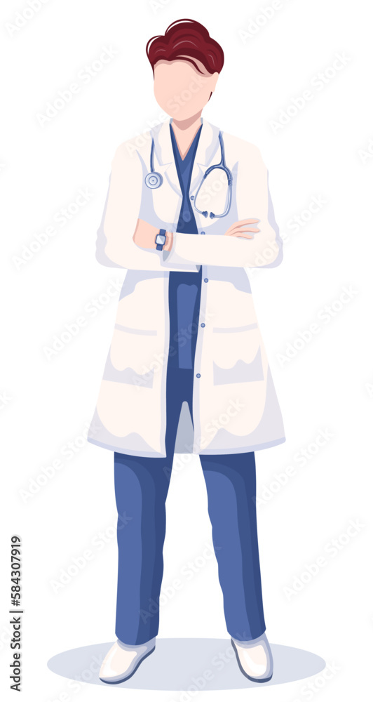 The man doctor in white uniform. Medicine, therapy and healthcare concept. Isolated vector illustration for flyer, poster, banner. The man doctor in white uniform. Medicine, therapy and healthcare concept. Isolated vector illustration for flyer, poster, banner.