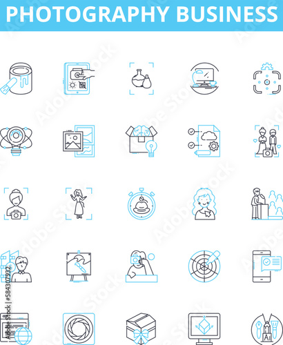 photography business vector line icons set. Photography, Business, Studio, Capture, Camera, Shots, Images illustration outline concept symbols and signs
