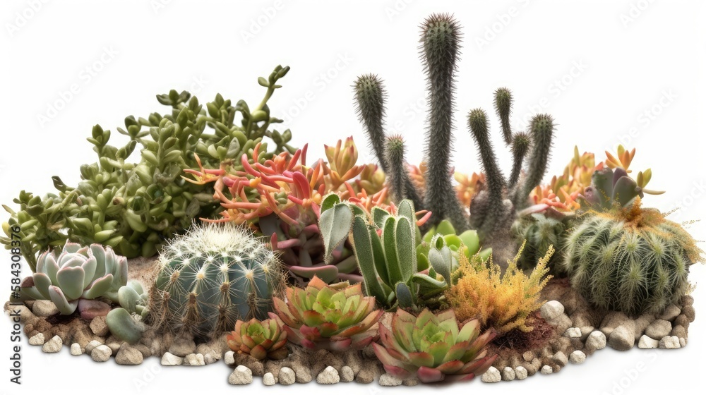 cactus garden isolated on white background - Created with generative ai cactus garden isolated on white background - Created with generative ai