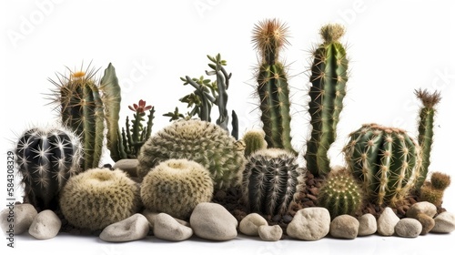 cactus garden isolated on white background - Created with generative ai