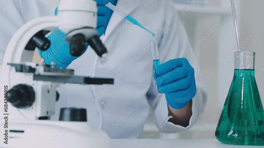 Medical Science Laboratory: Portrait of Beautiful Black Scientist Looking Under Microscope Does Analysis of Test Sample. Ambitious Young Biotechnology Specialist, working with Advanced Equipment