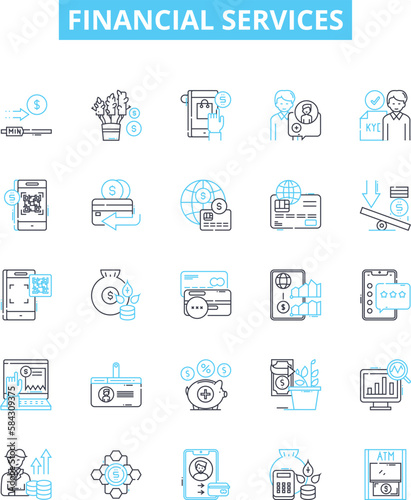 Financial services vector line icons set. Finance, Banking, Payments, Investment, Insurance, Wealth, Loan illustration outline concept symbols and signs