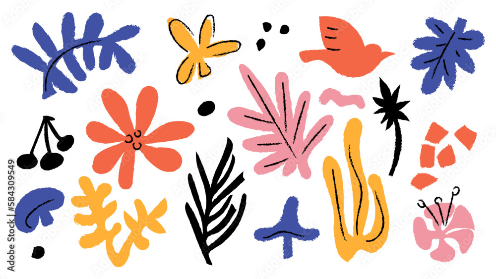 Naklejka premium Abstract elements set. Vector hand drawn illustration. Nature forms.