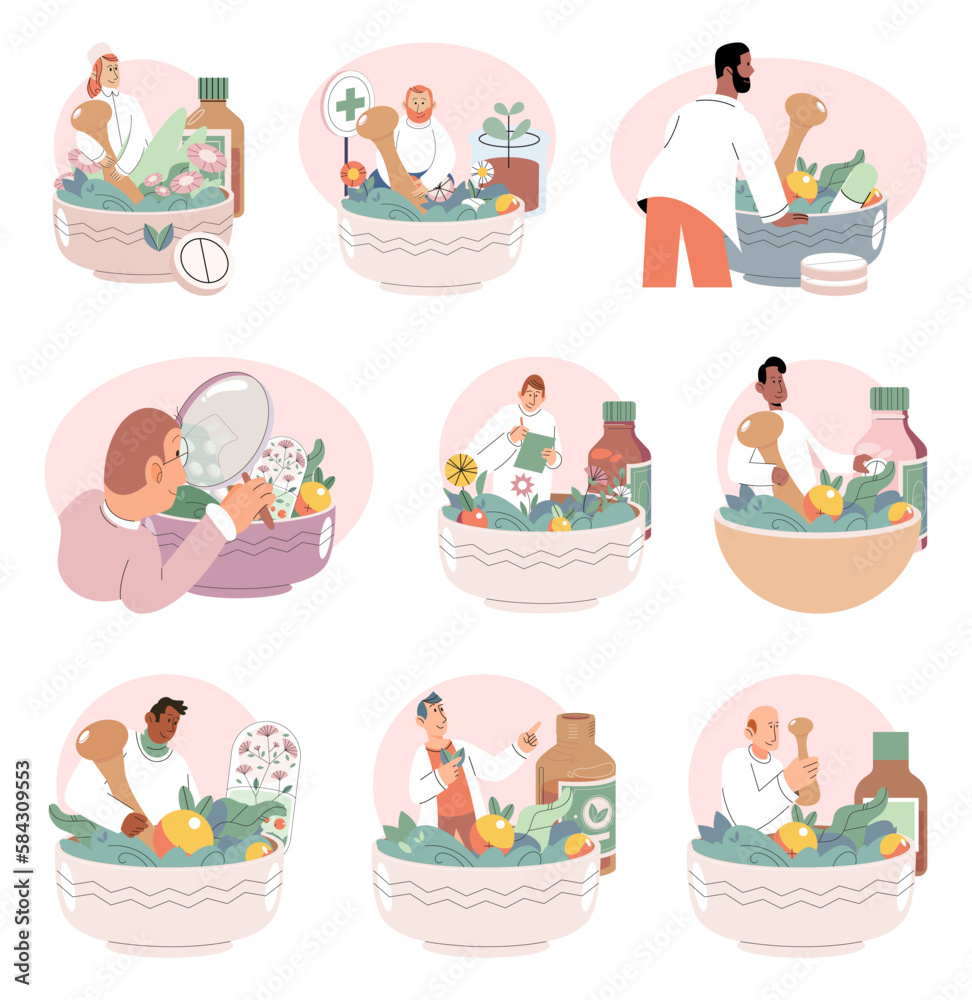 Doctor checking medicinal herbs. Natural herbal medicine selection