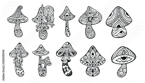 Magic Mushrooms. Vector illustration. Mushrooms hippie