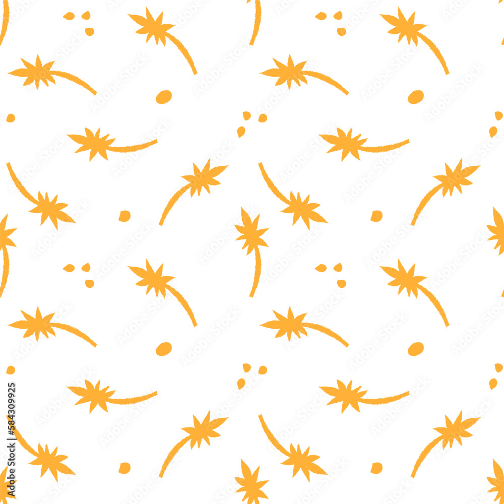Vector simple abstract seamless pattern with yellow stars isolated on white