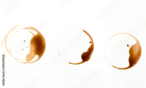 Coffee stains and splashes, dirty brown cup rings. Splash ring form coffee mug, circle stain dirty mark