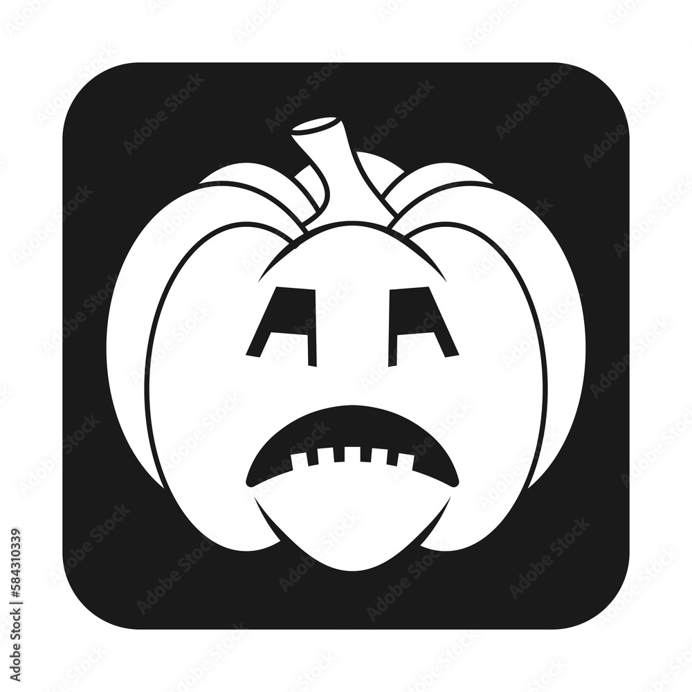 Simple Halloween scary pumpkin with funny face in flat style