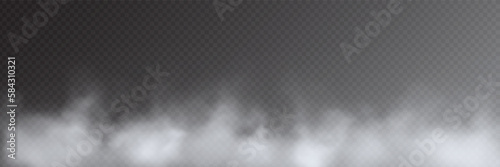 Fog, smoke on transparent background, panoramic view, vector design