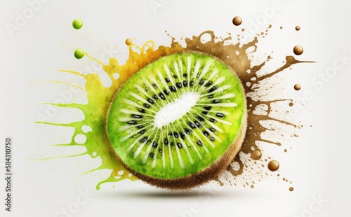 A drawn kiwi on white background watercolor tropical fruit organic food illustrations Generative AI