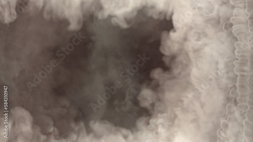 Side content frame of thick white smoke, isolated - abstract 3D illustration