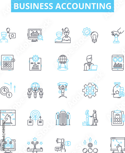 Business accounting vector line icons set. Accounting, Business, Finance, Bookkeeping, Taxation, Ledger, Profits illustration outline concept symbols and signs