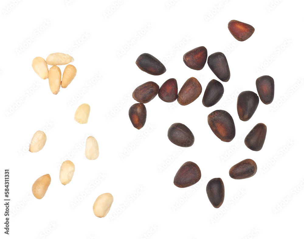 Pine nuts isolated on the white, top view Pine nuts isolated on the white, top view