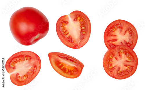 Tomato sliced isolated on white, top view