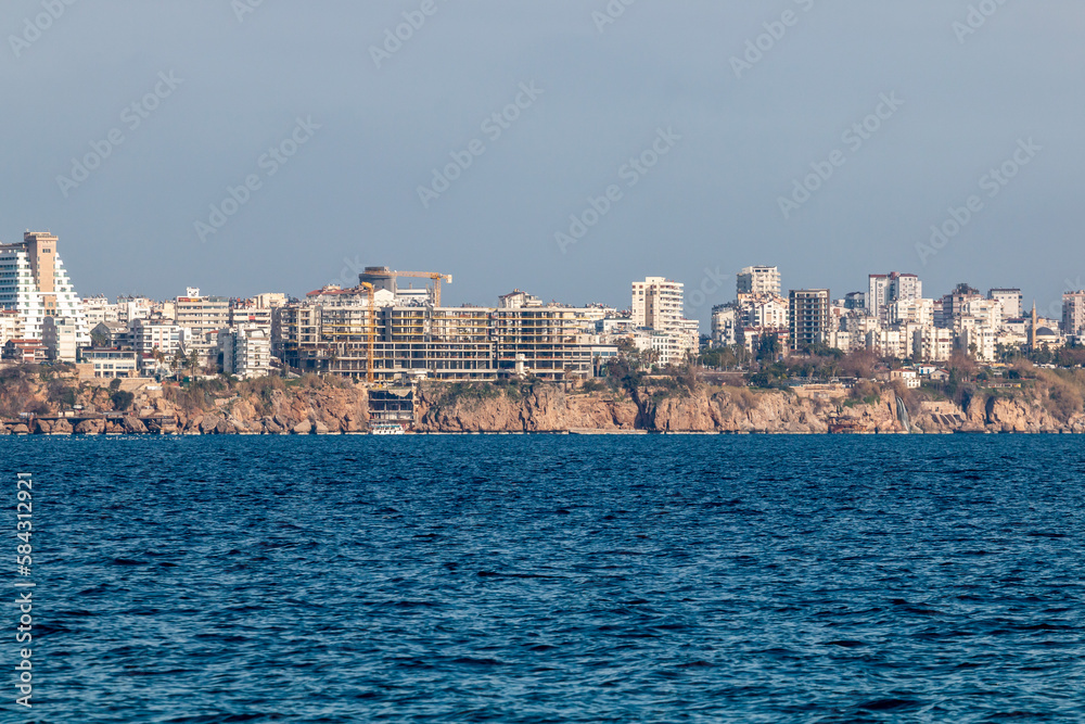 Panoramic view of the Mediterranean Sea and coastline in Antalya