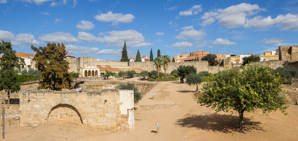 Panorama of the Alcazaba fortification area in Merida, Spain