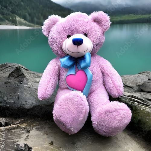 A blue teddy bear and a pink teddy bear photo