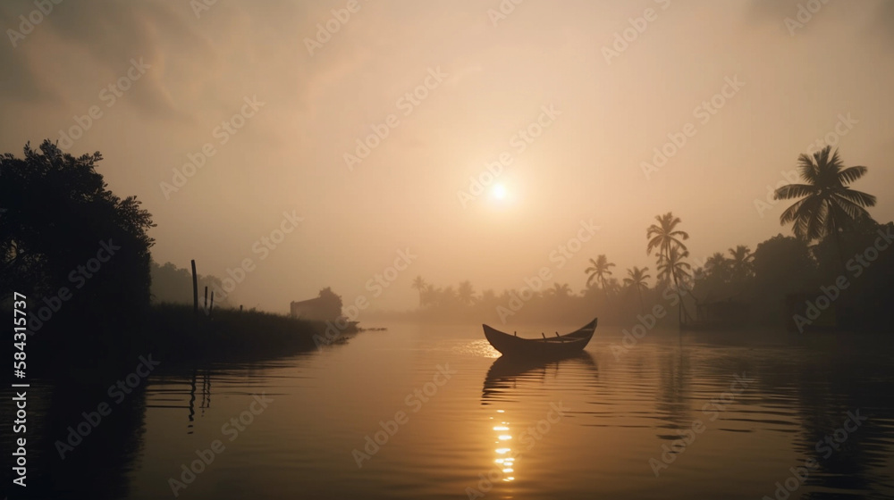 Kerala lake at sunset 