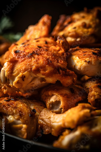 Mix of baked chicken pieces. (ai generative)