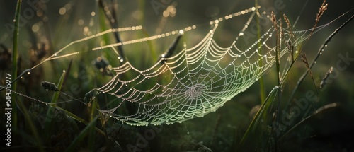 A spider web delicately spun on a plant. Generative AI © ColdFire