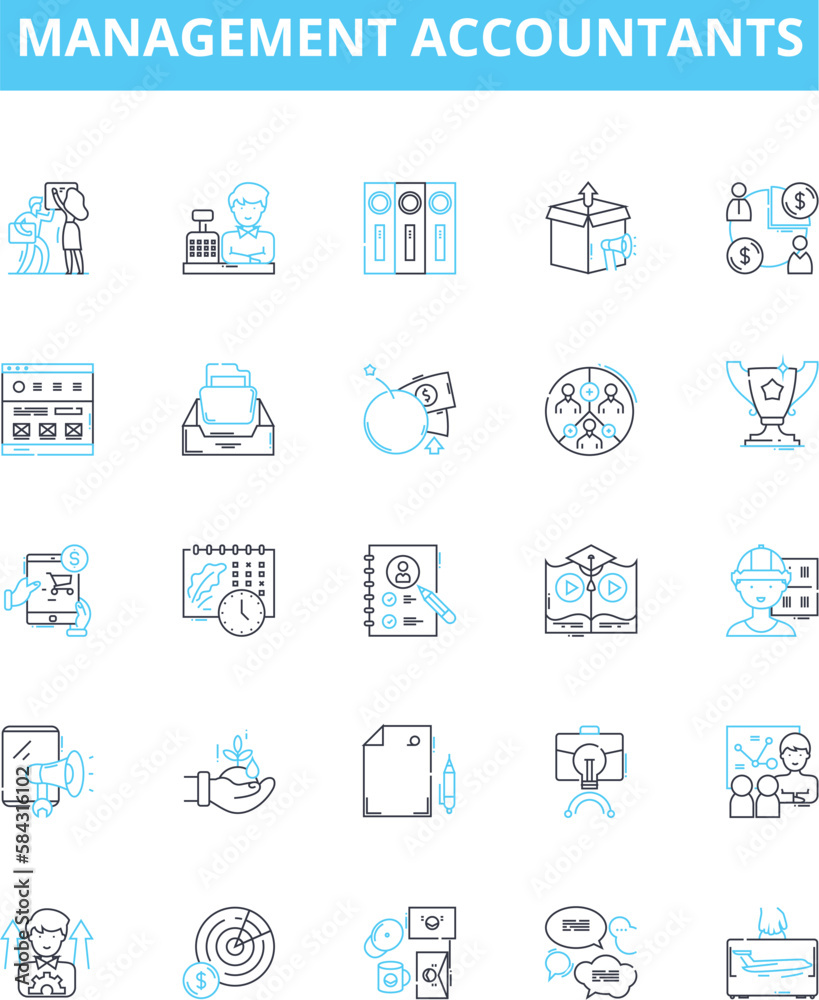 Management accountants vector line icons set. Management, Accountants, CFO, Finance, Controllership, Auditors, Analysts illustration outline concept symbols and signs
