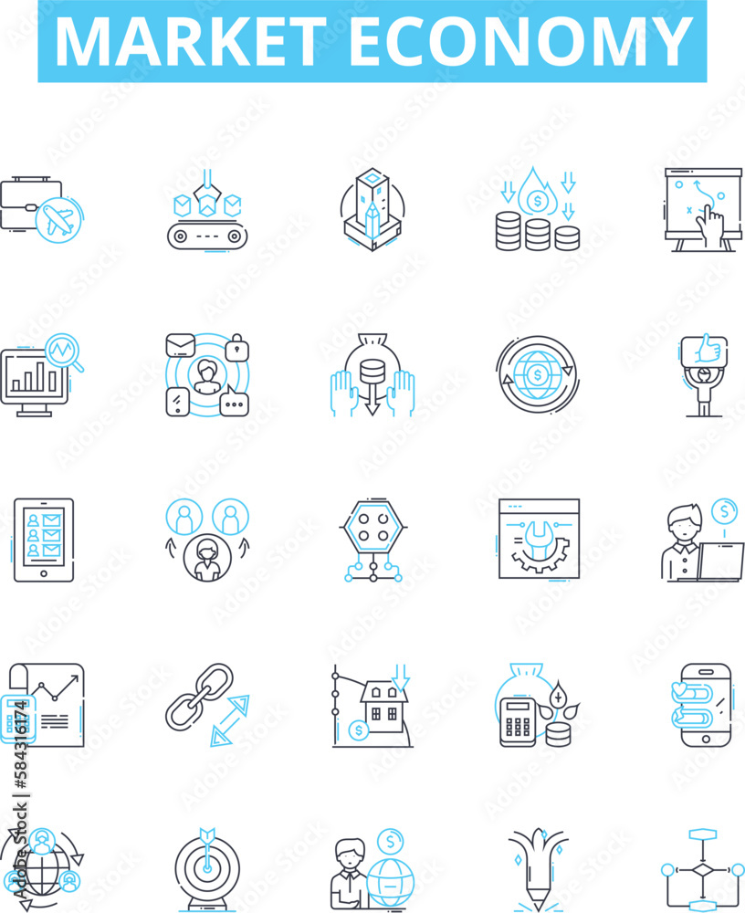 Market economy vector line icons set market economy capitalism