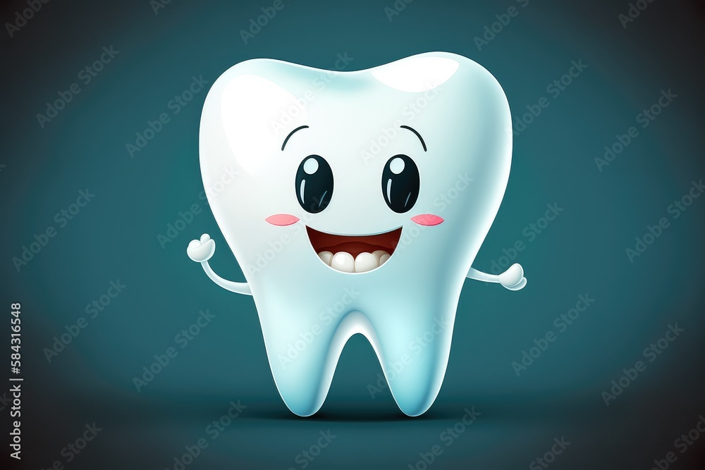 Illustration of a smiling white, healthy tooth. Cartoon smiley tooth that might work well in a pediatric dental clinic. Kids' Tooth Character. Dentist Mascot Cute. Generative AI Illustration of a smiling white, healthy tooth. Cartoon smiley tooth that might work well in a pediatric dental clinic. Kids' Tooth Character. Dentist Mascot Cute. Generative AI